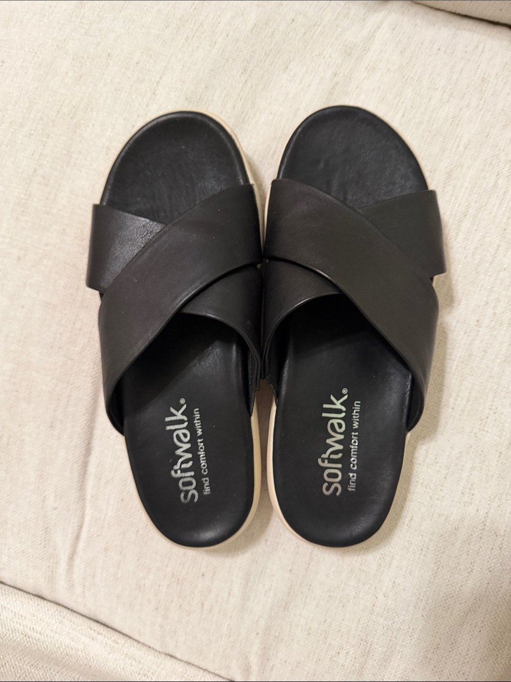 SoftWalk Women's Black Crisscross Slip-On Sandals